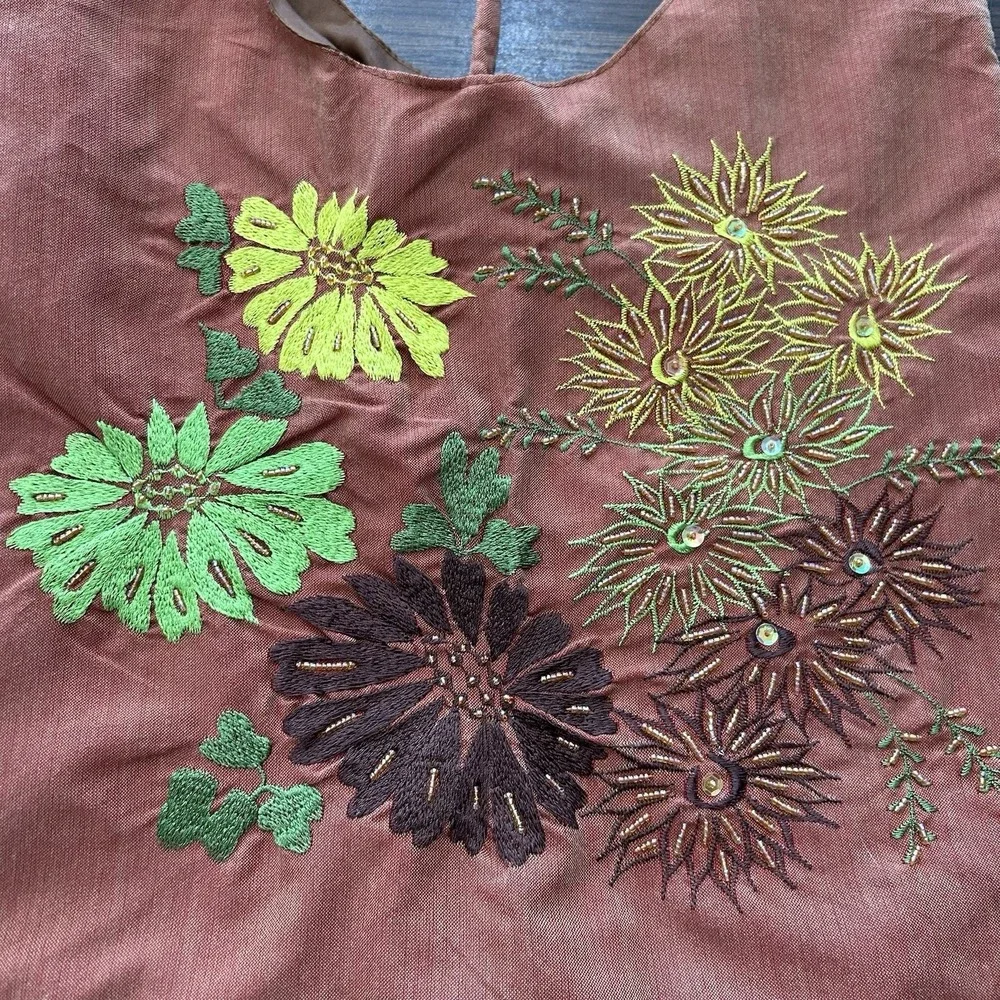 Handmade Beaded Boho Embroidered Hobo Bag‎ Terracotta Tote Floral 70's Vibe